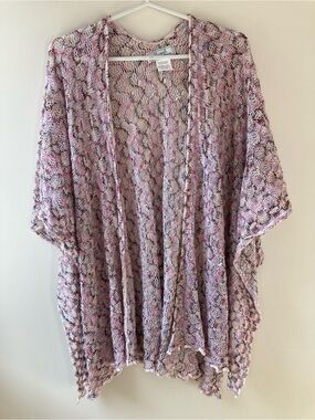 Lightweight Open-Knit Pink Multicolor Kimono Cardigan Grandma Cottagecore Frilly